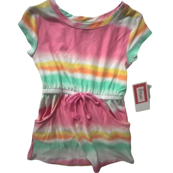 Kidgets Pink and Green Striped Casual Dress - Picture 4 of 4